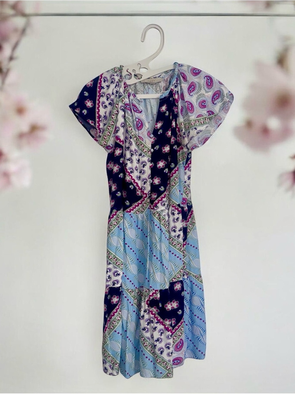 LOFT Multicolor Babydoll Dress with Floral and Paisley Patterns - Picture 2 of 5